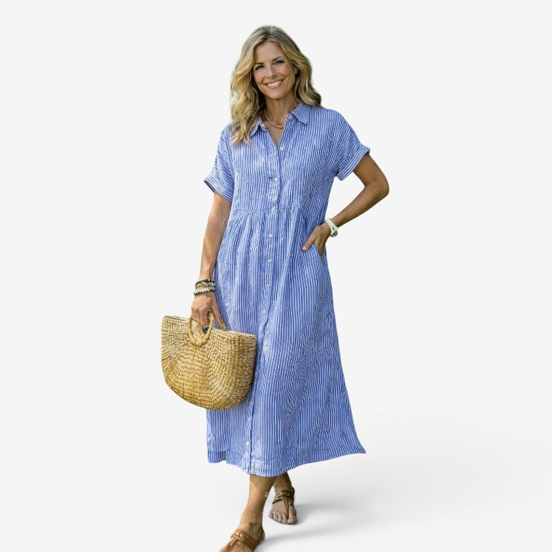 Elegant Striped Midi Shirt Dress for Women