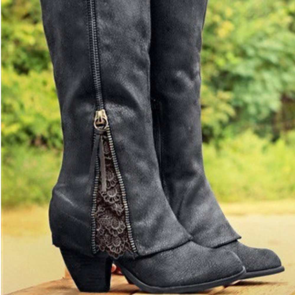 Elora – Round Toe Boots with Adjustable Zipper Design