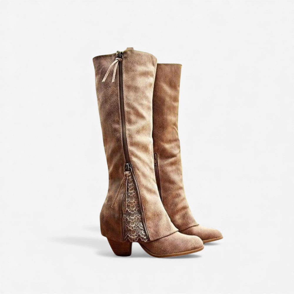 Elora – Round Toe Boots with Adjustable Zipper Design