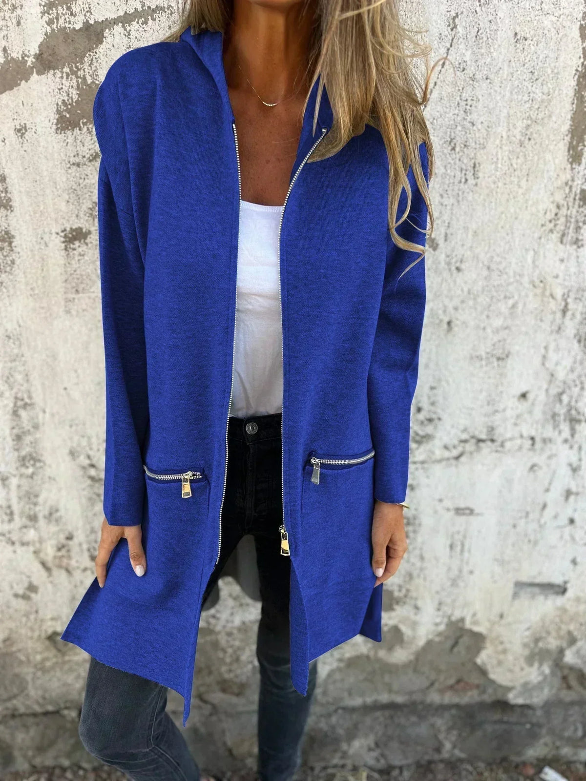 Zipelle - Long Hooded Cardigan with Full Zipper