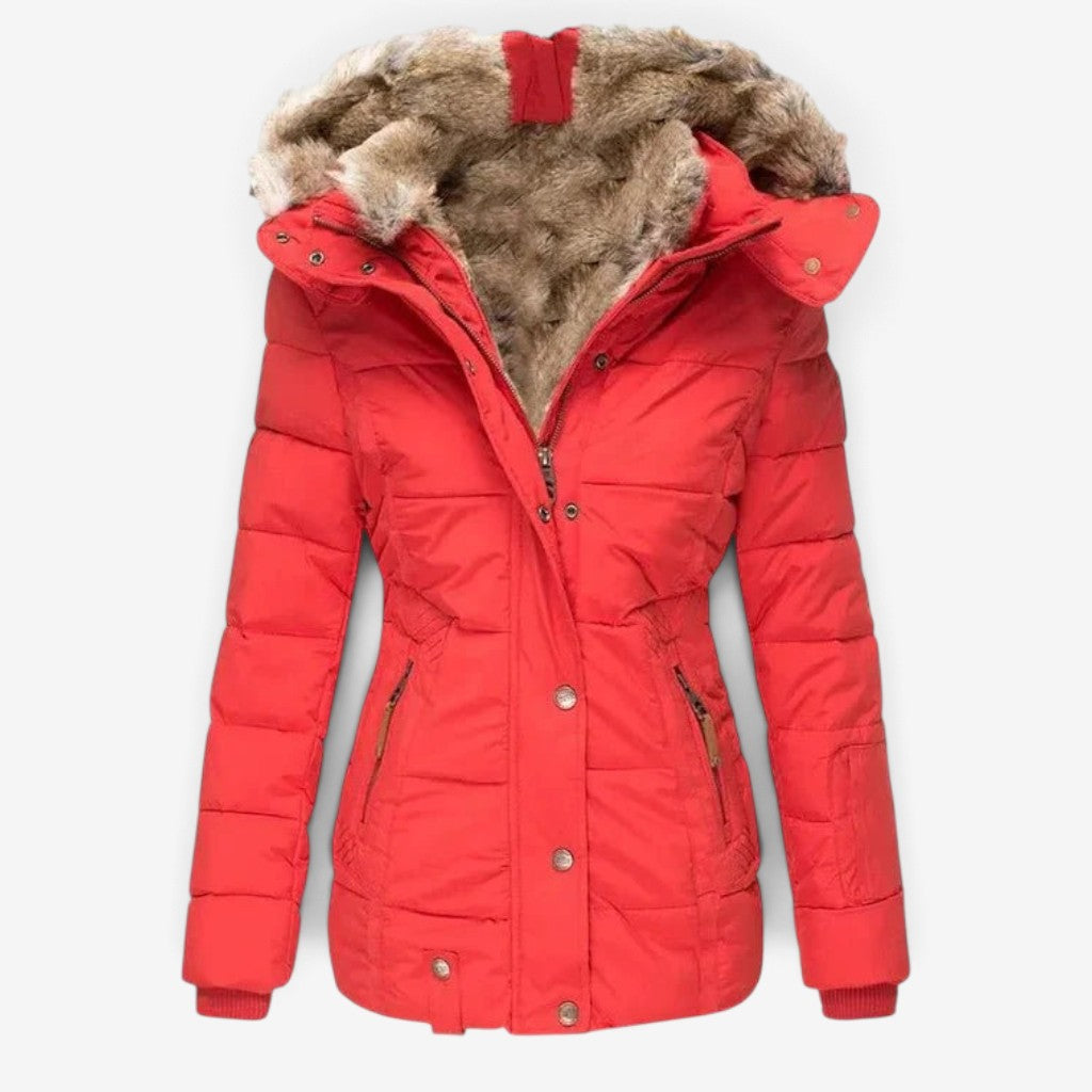 Mode - Women's Quilted Coat with Removable Hood and Multiple Pockets