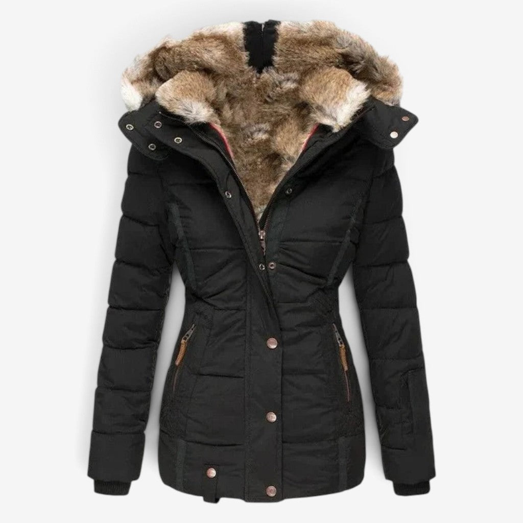Mode - Women's Quilted Coat with Removable Hood and Multiple Pockets