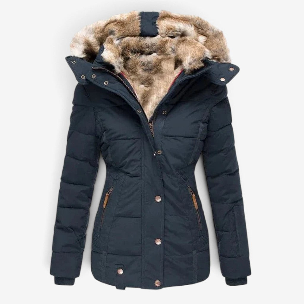 Mode - Women's Quilted Coat with Removable Hood and Multiple Pockets