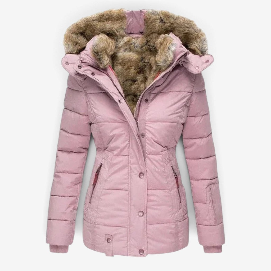Mode - Women's Quilted Coat with Removable Hood and Multiple Pockets