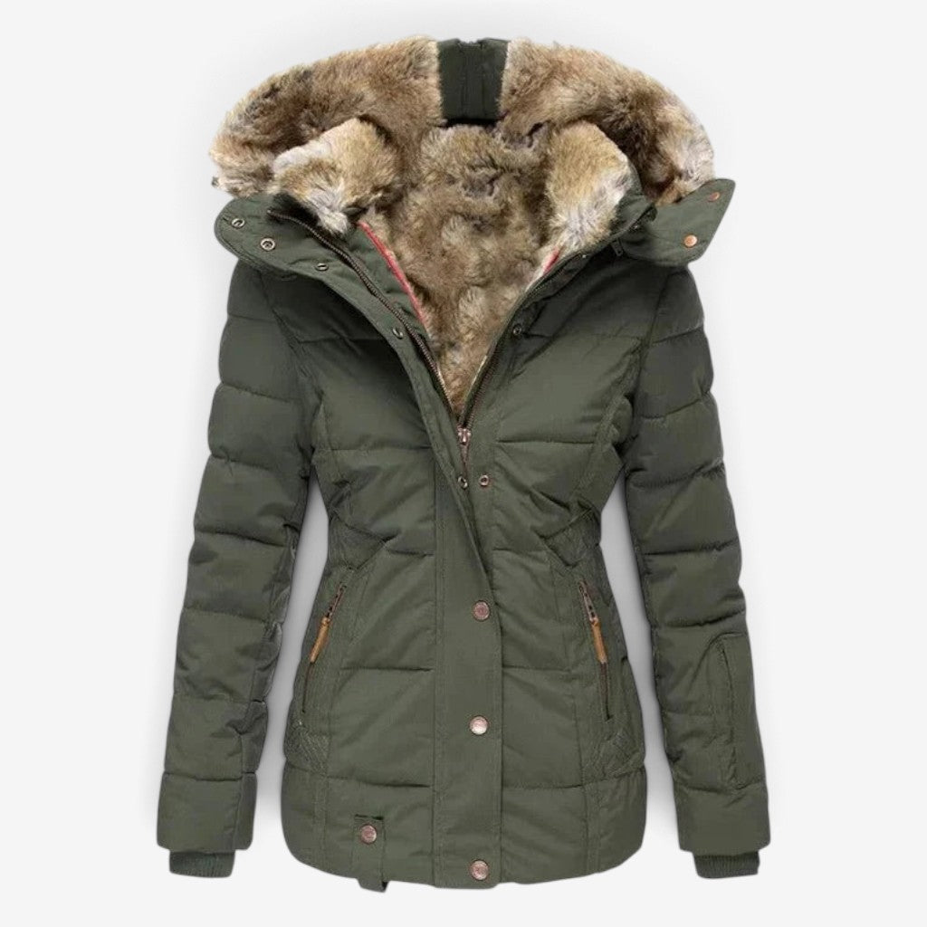 Mode - Women's Quilted Coat with Removable Hood and Multiple Pockets