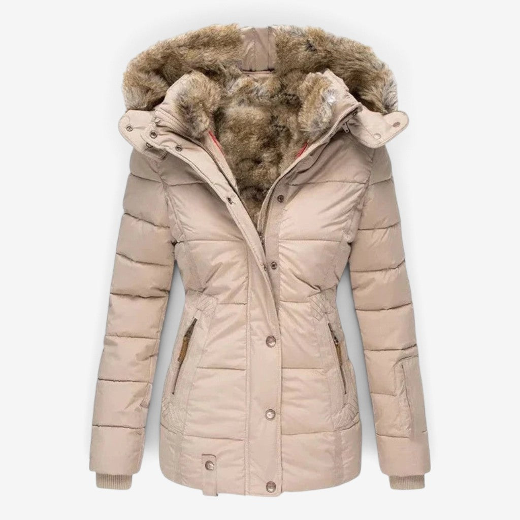 Mode - Women's Quilted Coat with Removable Hood and Multiple Pockets