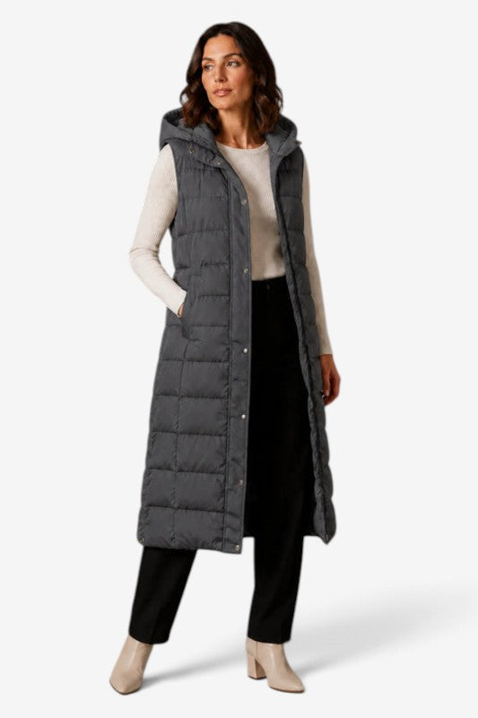 Layeron - Long Quilted Vest with Adjustable Hood