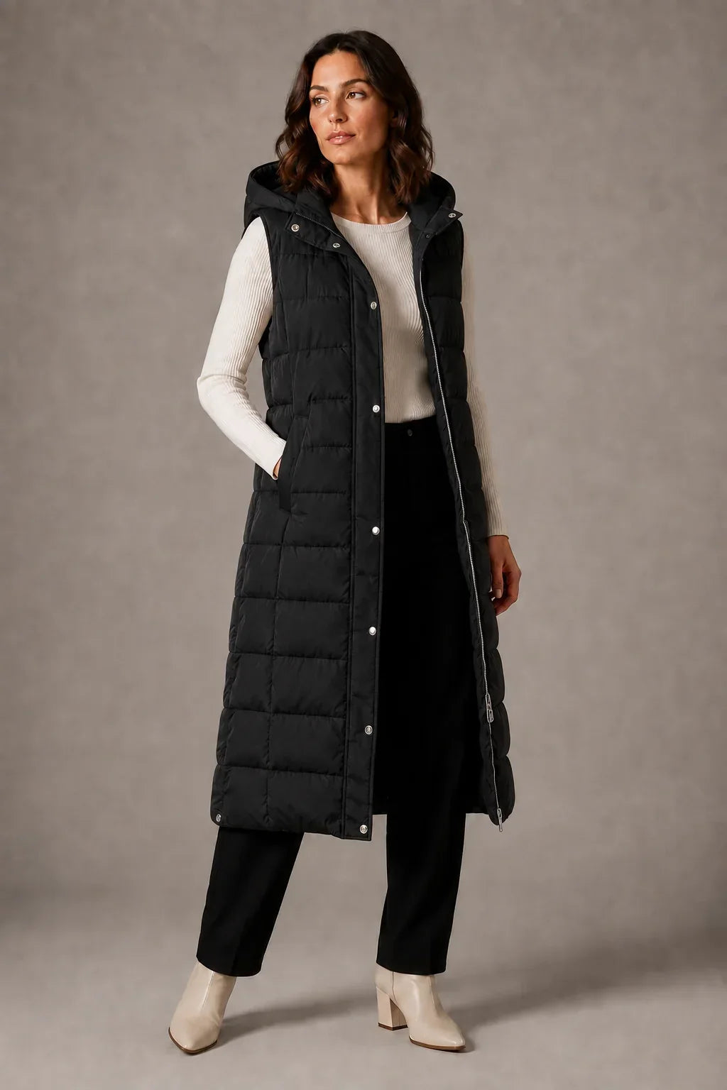Layeron - Long Quilted Vest with Adjustable Hood