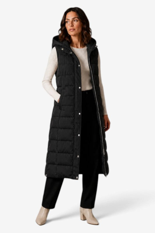 Layeron - Long Quilted Vest with Adjustable Hood