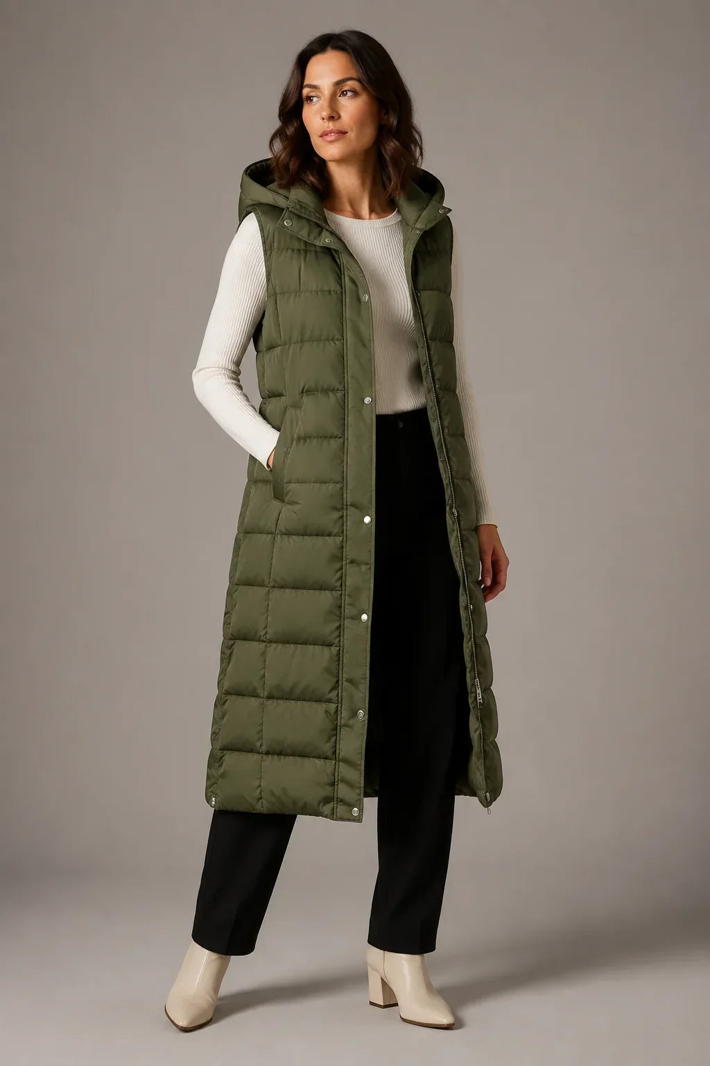 Layeron - Long Quilted Vest with Adjustable Hood