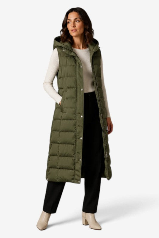 Layeron - Long Quilted Vest with Adjustable Hood