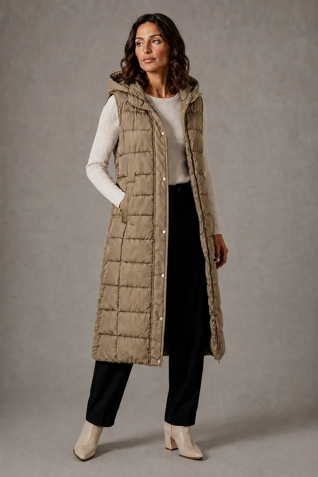 Layeron - Long Quilted Vest with Adjustable Hood