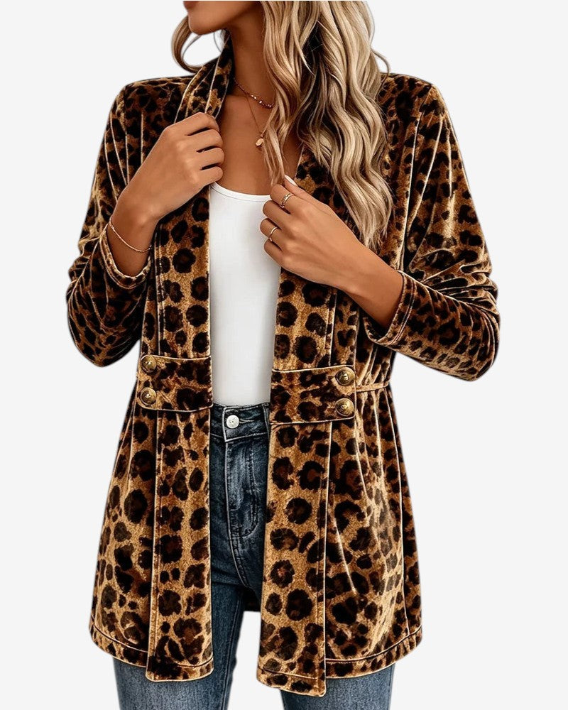 Cardora - Mid-Length Leopard Print Cardigan