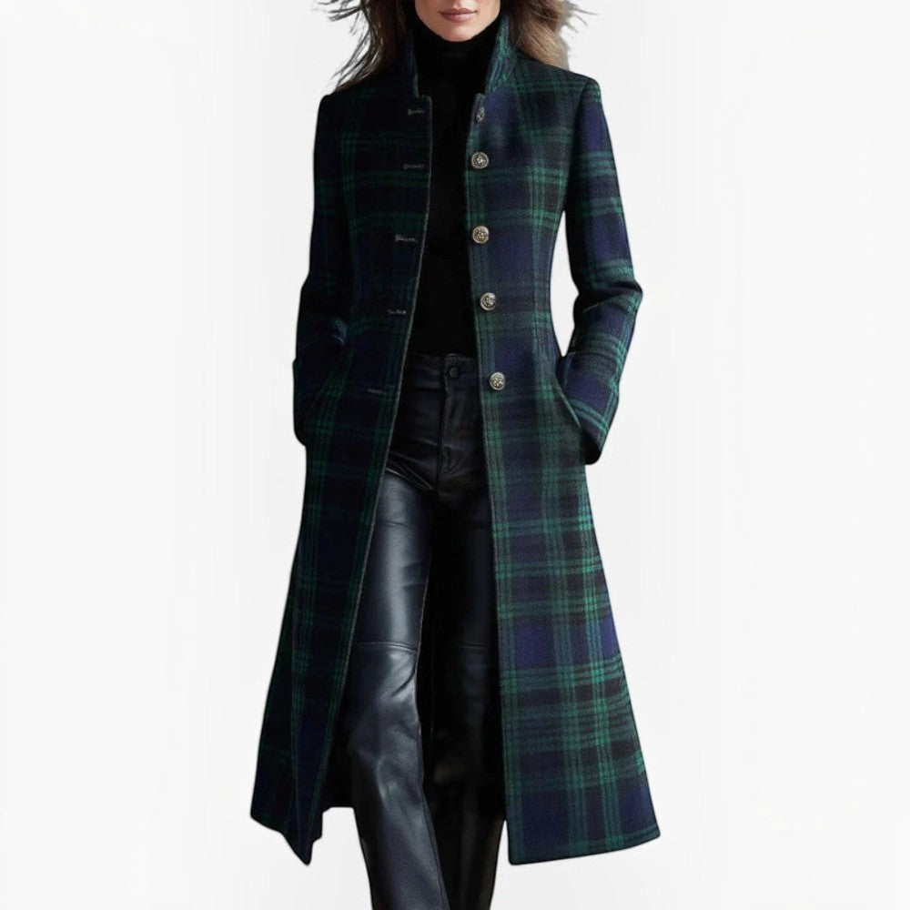 Plaivex - Structured Plaid Coat with Button Closure