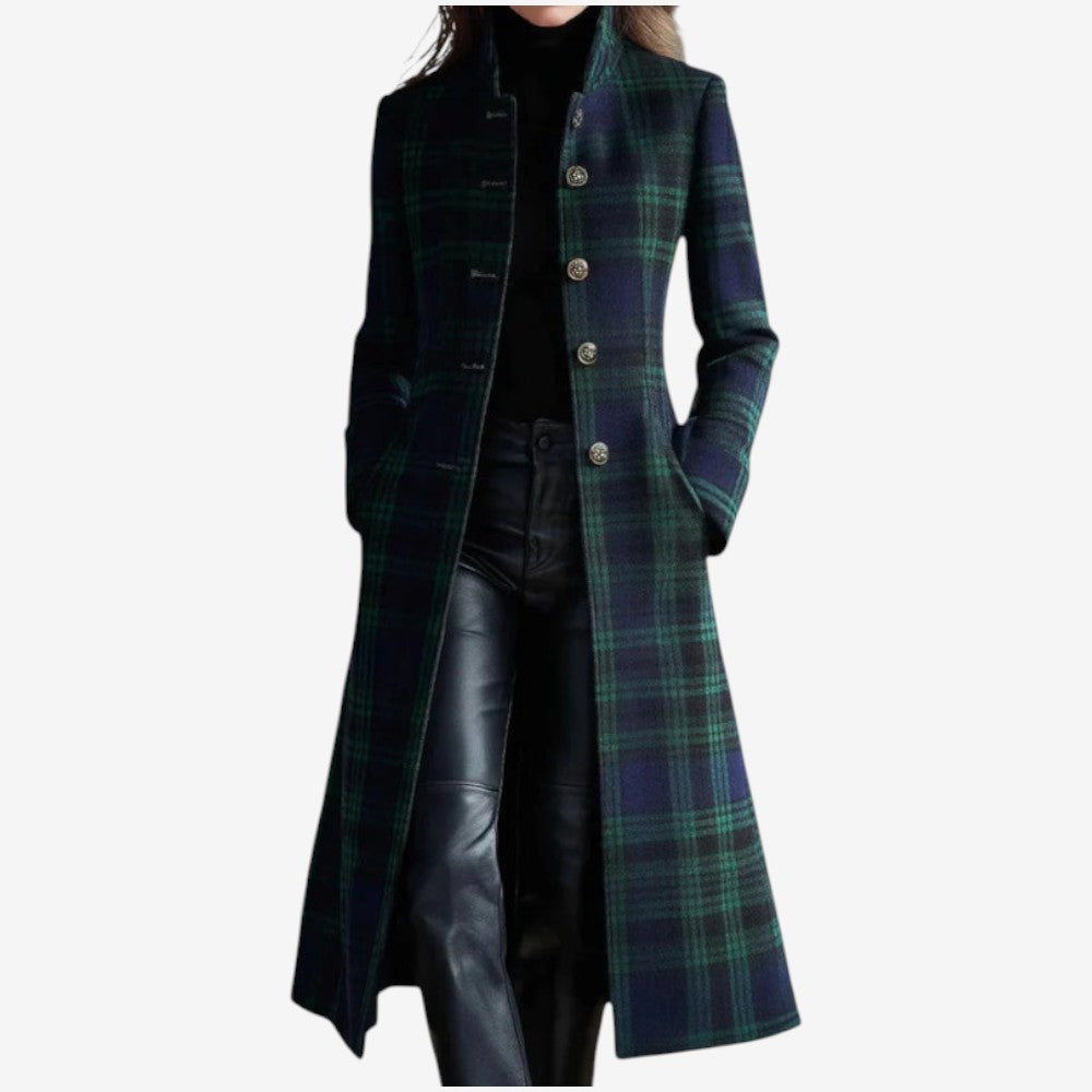 Plaivex - Structured Plaid Coat with Button Closure