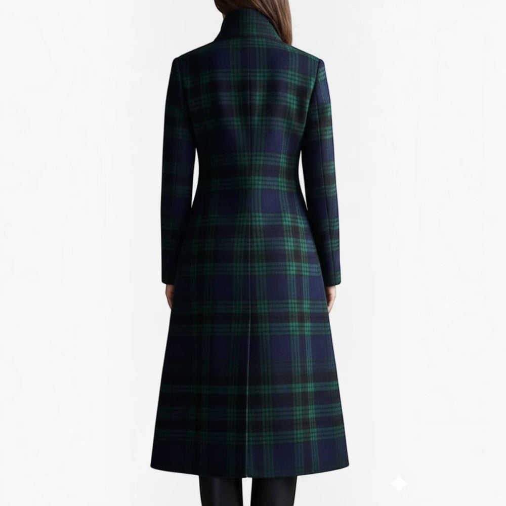 Plaivex - Structured Plaid Coat with Button Closure