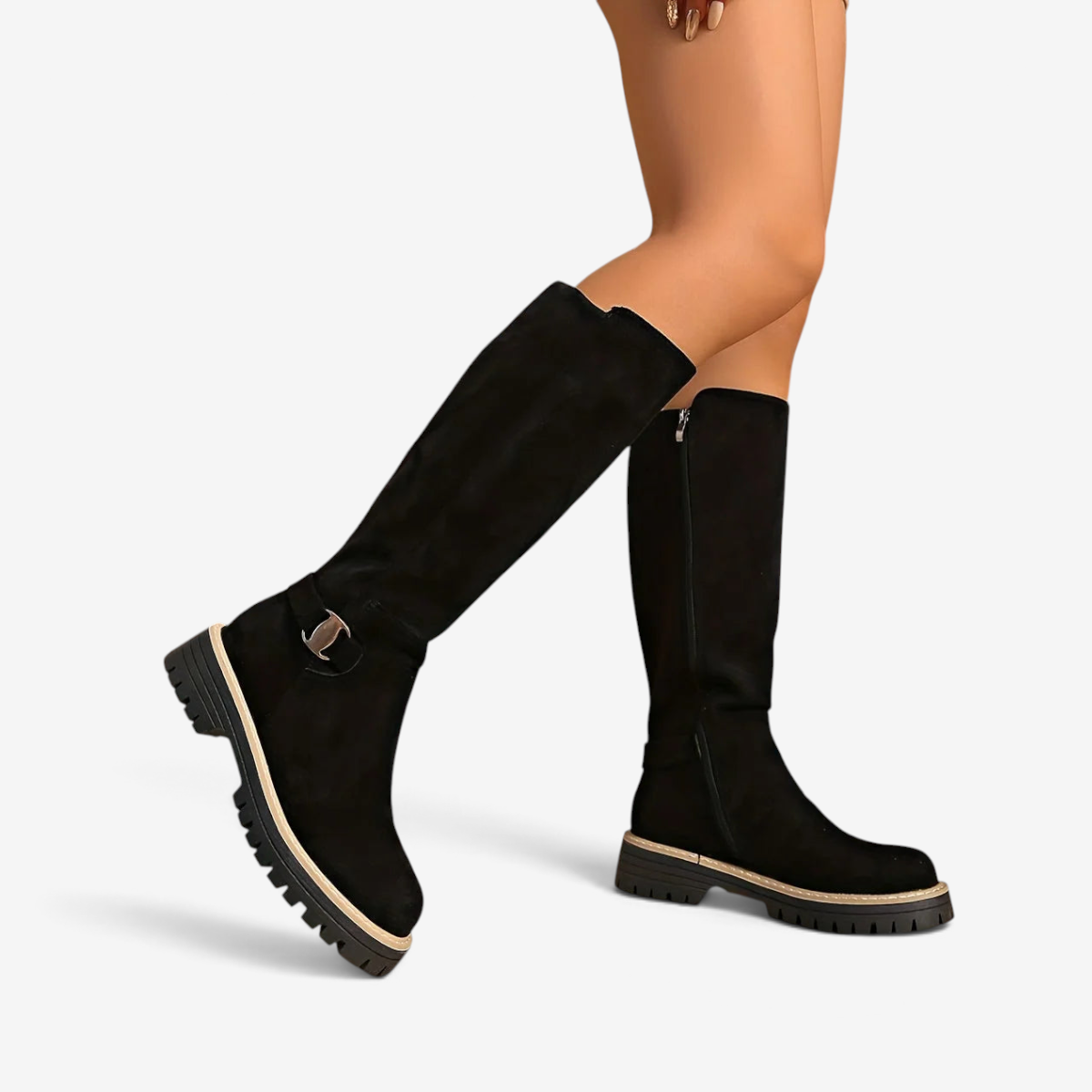 Edgy - Platform Heel Knee High Boots with Lug Sole