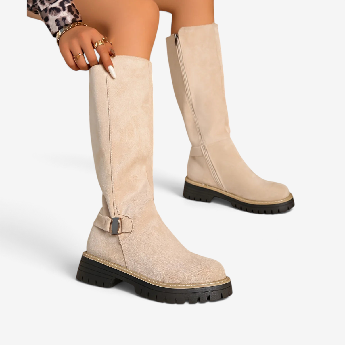 Edgy - Platform Heel Knee High Boots with Lug Sole
