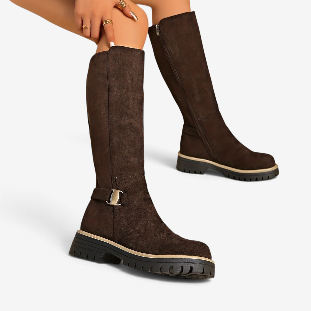 Edgy - Platform Heel Knee High Boots with Lug Sole