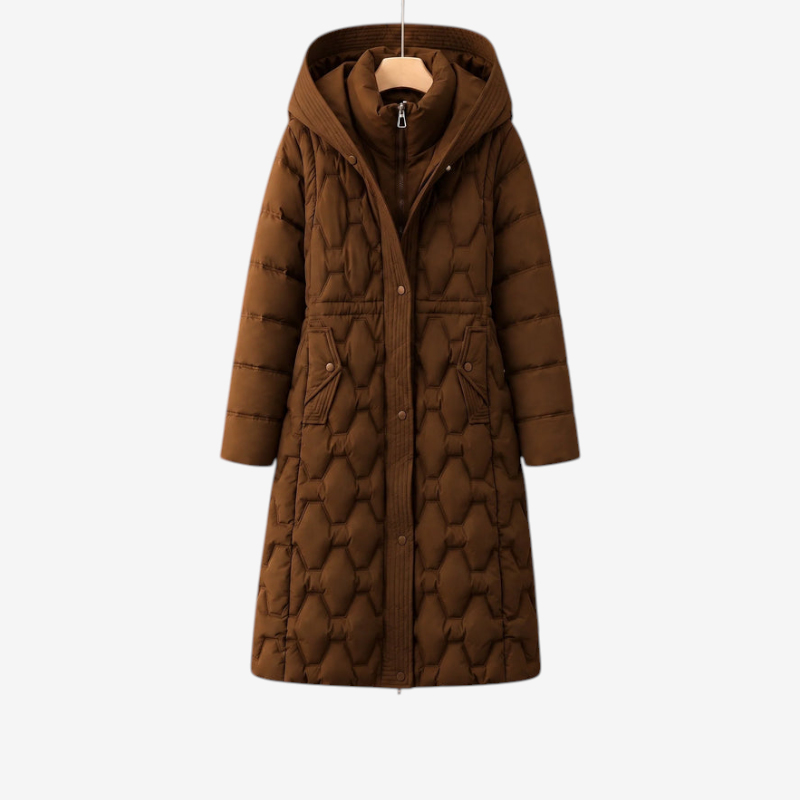 Avenue - Long Quilted Coat with Hexagonal Pattern