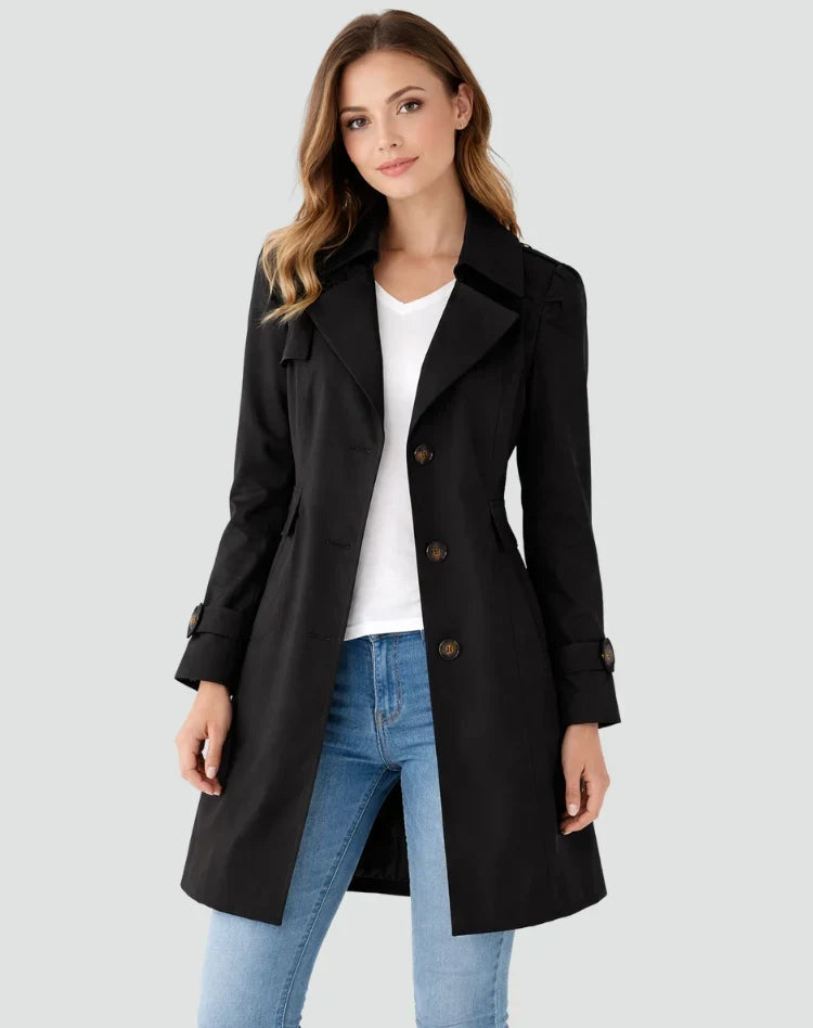 Pockley - Fitted Trench Coat with Notched Collar