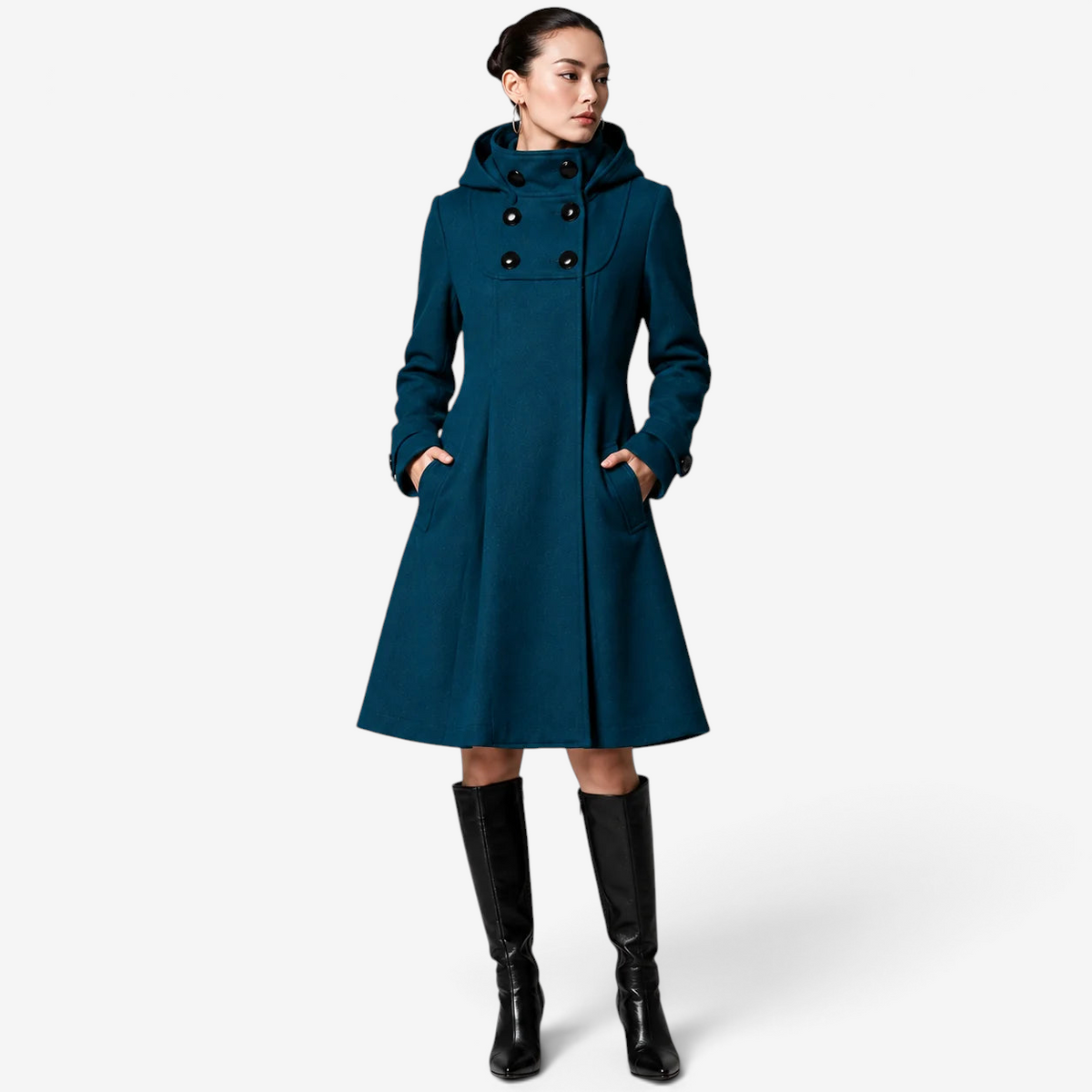 Drapen - Structured Hooded Coat with Defined Shoulders