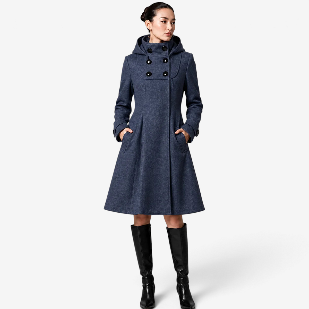 Drapen - Structured Hooded Coat with Defined Shoulders