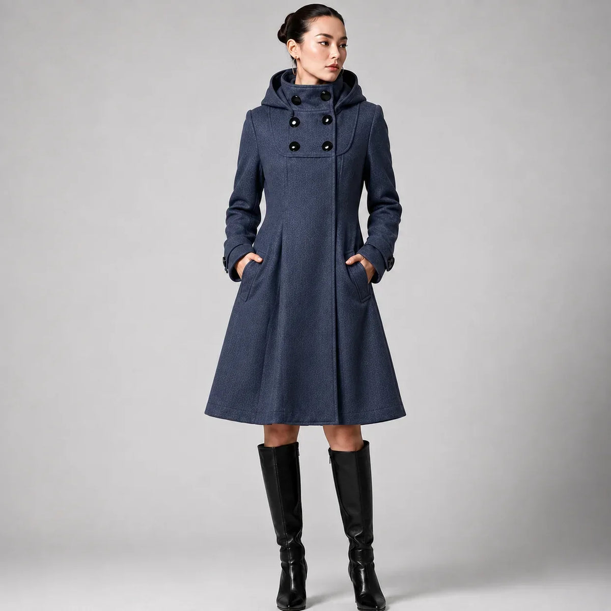 Drapen - Structured Hooded Coat with Defined Shoulders