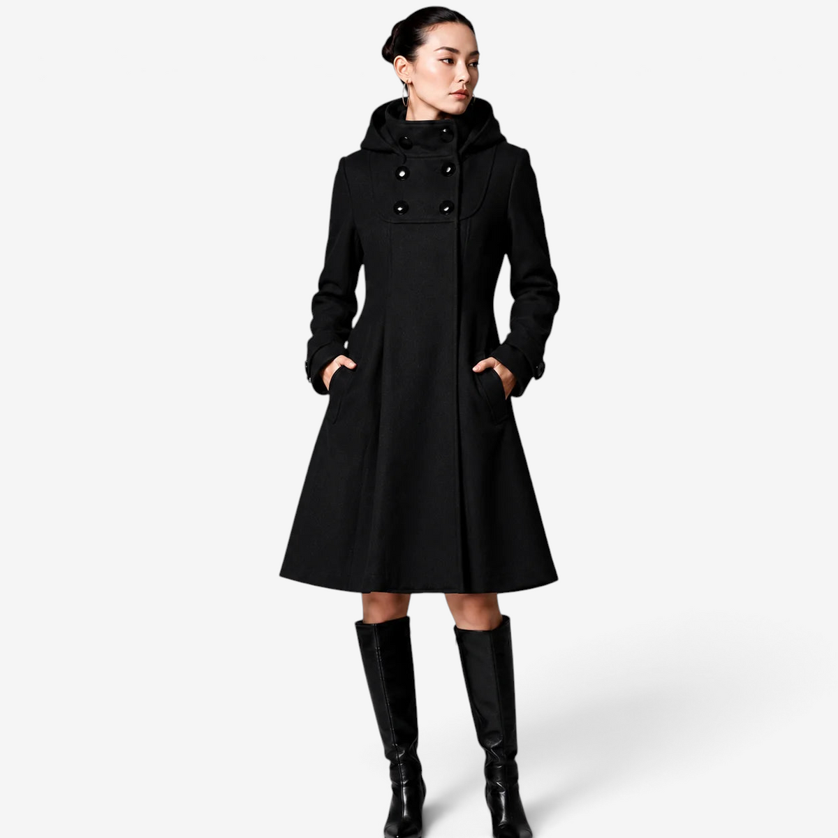 Drapen - Structured Hooded Coat with Defined Shoulders