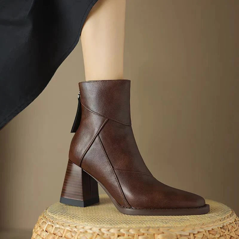 Accent - Women's Ankle Boots with Wide Heel and Square Toe