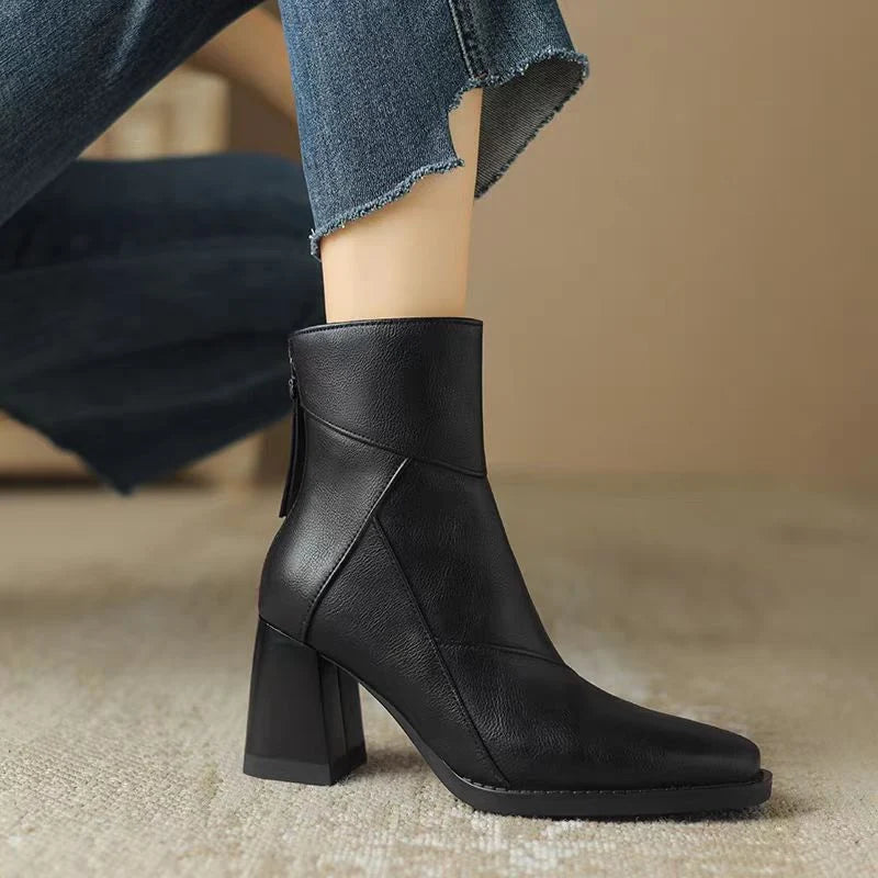 Accent - Women's Ankle Boots with Wide Heel and Square Toe