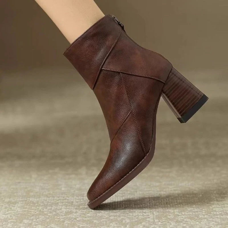 Accent - Women's Ankle Boots with Wide Heel and Square Toe