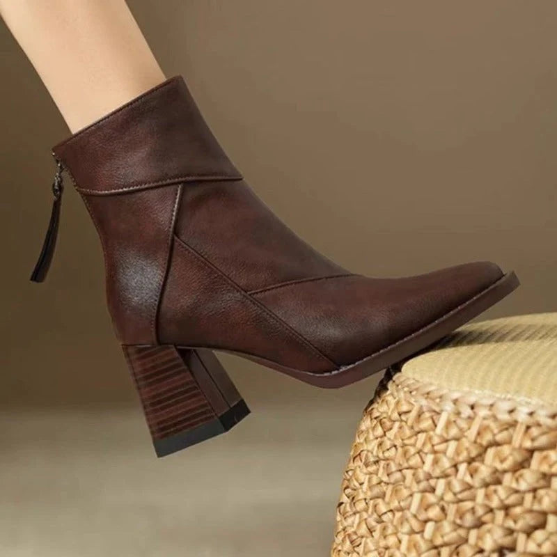 Accent - Women's Ankle Boots with Wide Heel and Square Toe