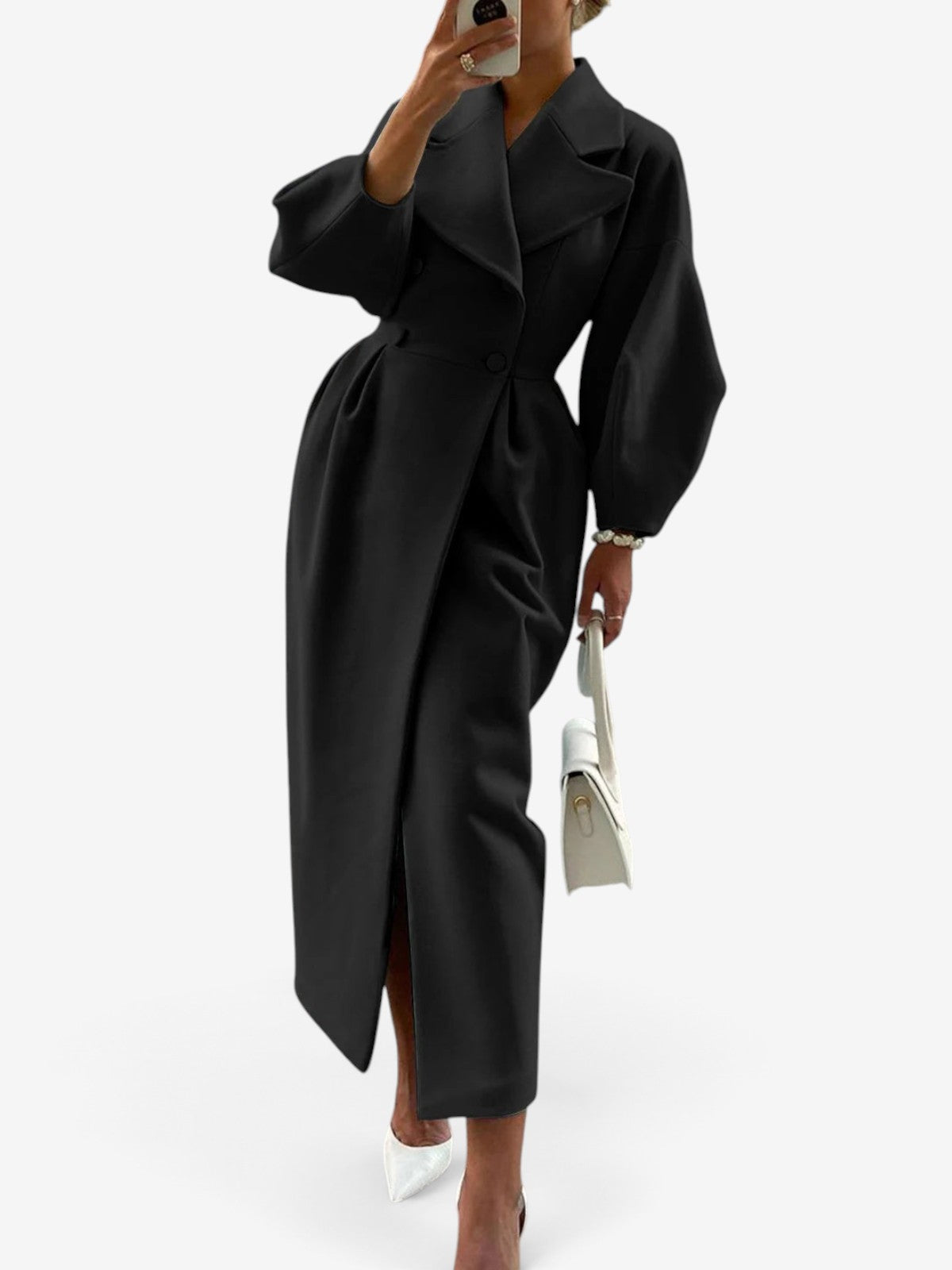 Lapelton - Trench Coat with Button Closure and Lapel Collar