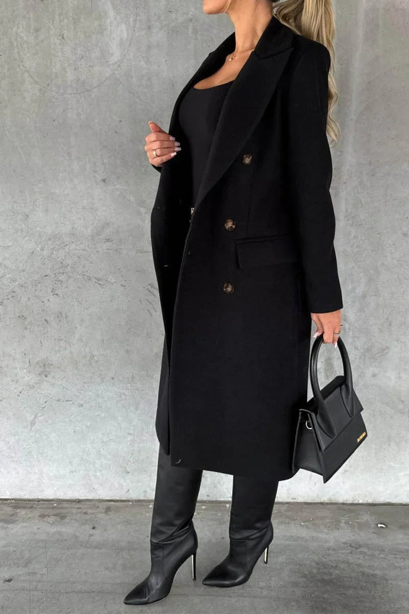 Buttonair - Long Coat with Structured Lapel Collar