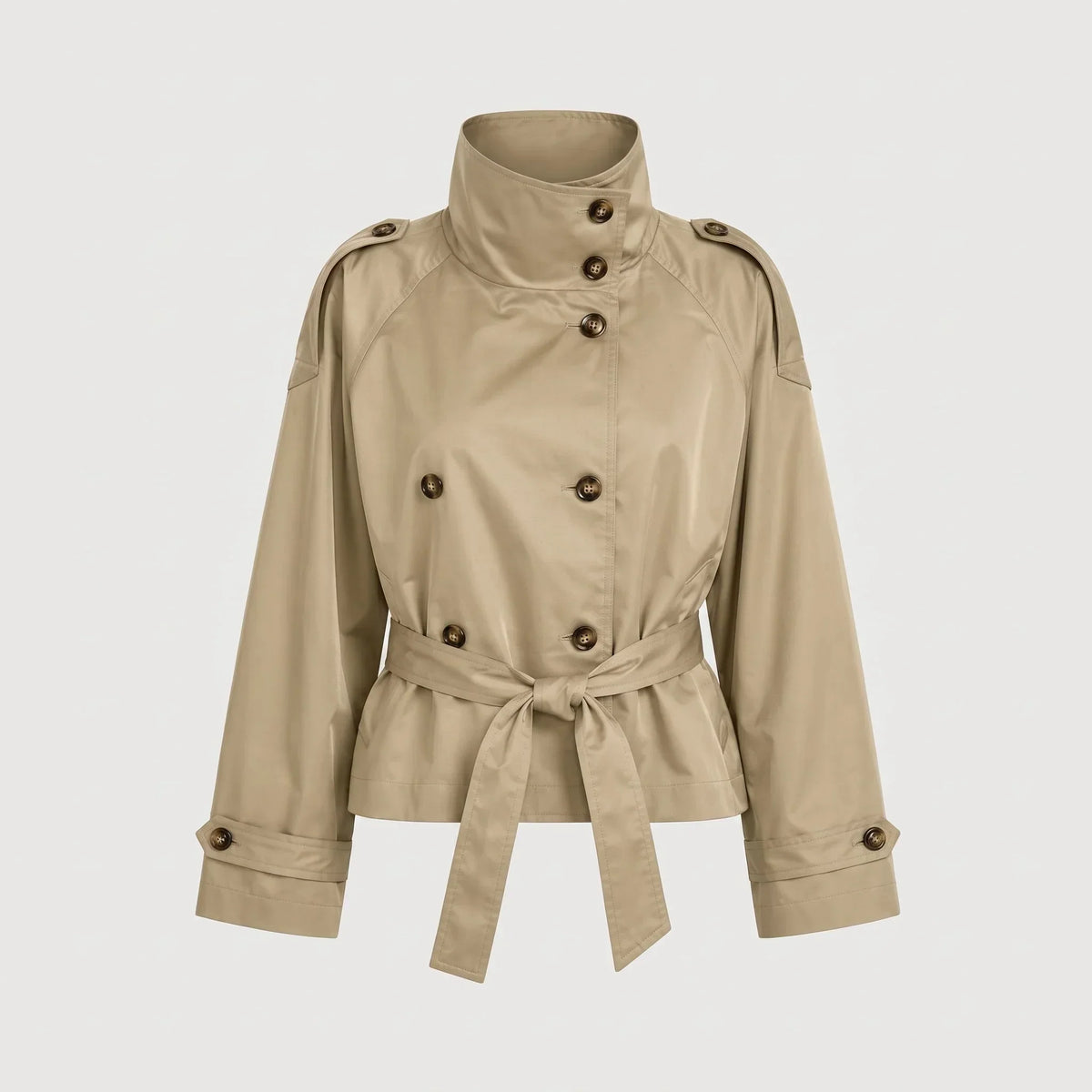 Classic - Women's Short Double-Breasted Trench Coat with Belt