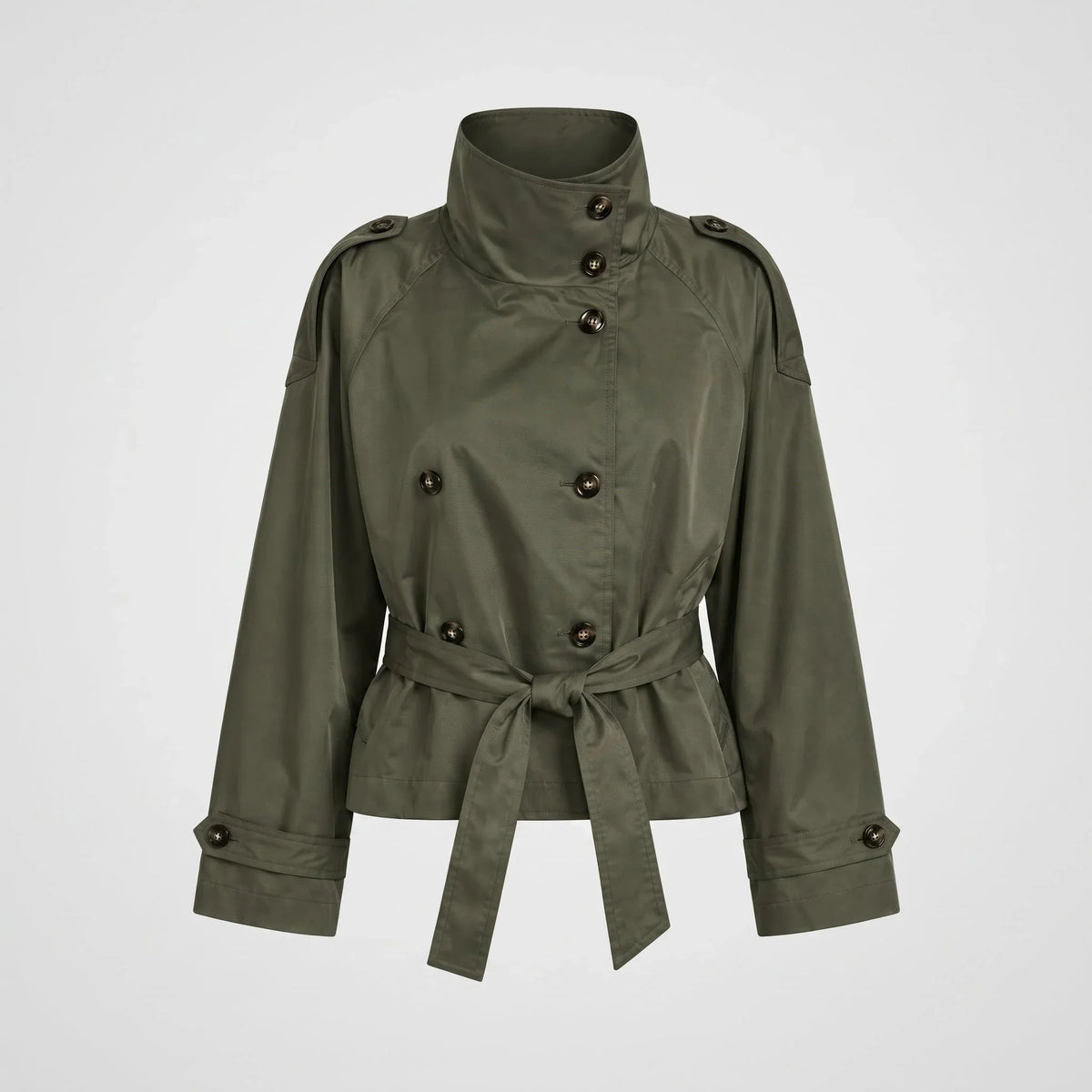 Classic - Women's Short Double-Breasted Trench Coat with Belt