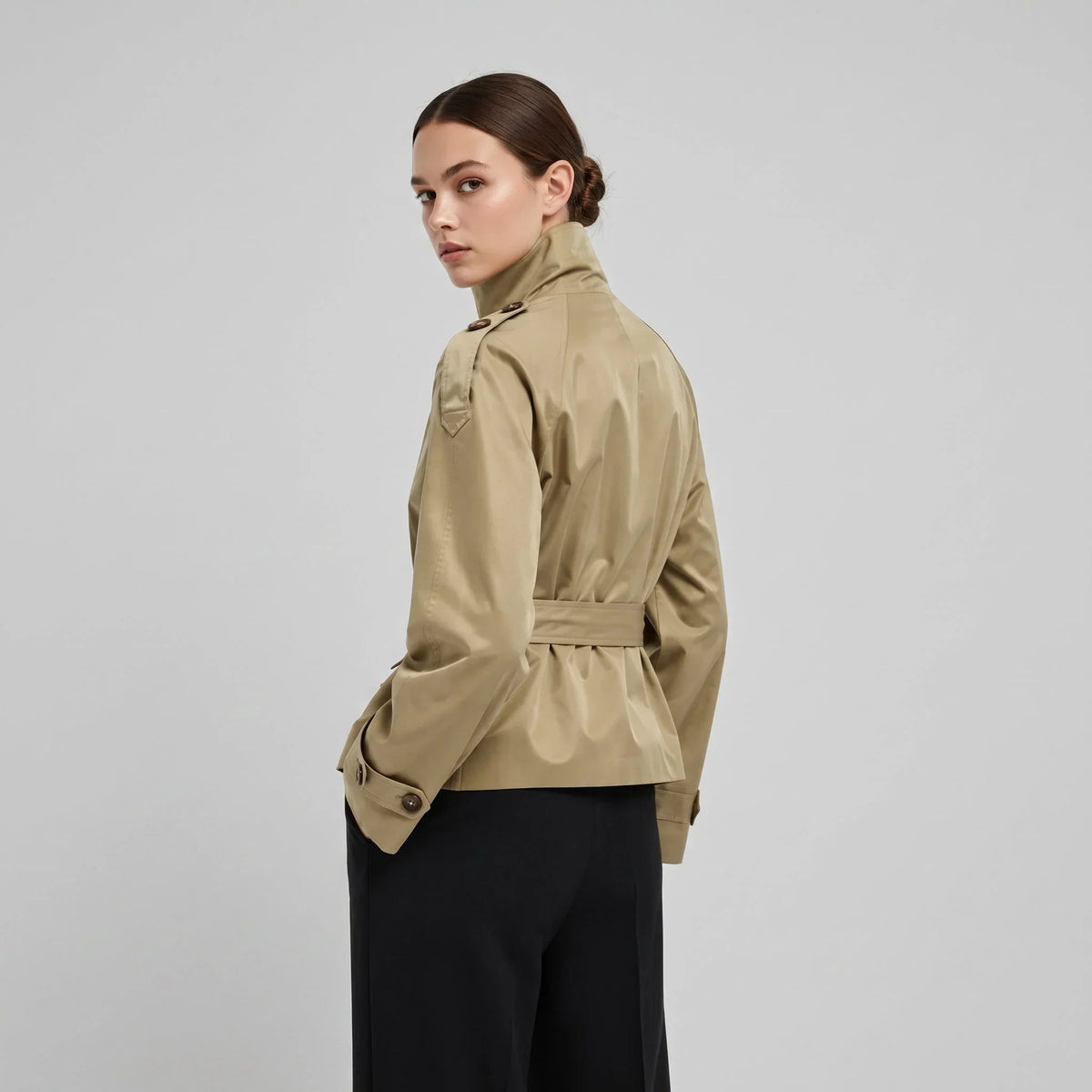 Classic - Women's Short Double-Breasted Trench Coat with Belt