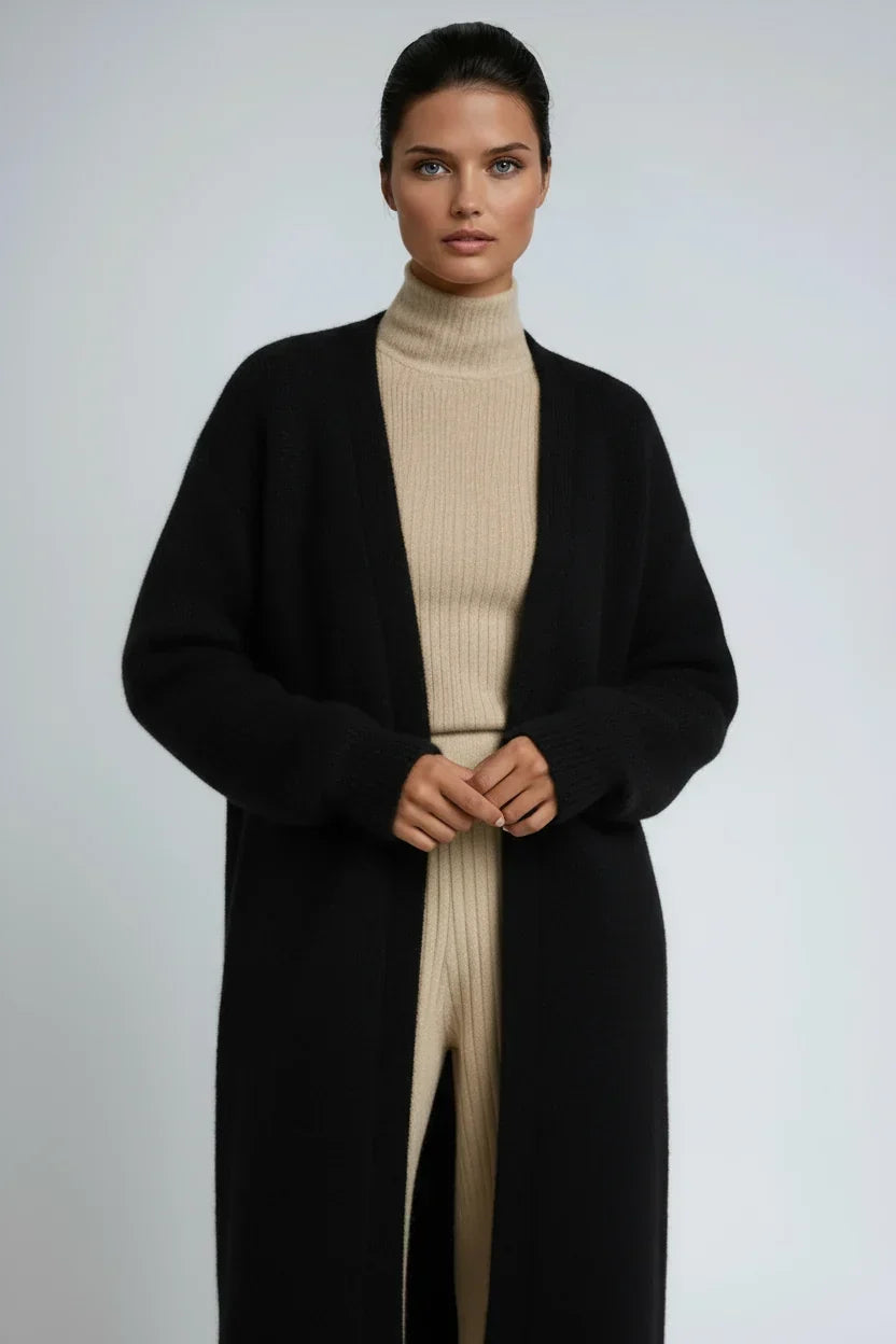 Sleek - Long Open Front Cardigan with Dropped Shoulders