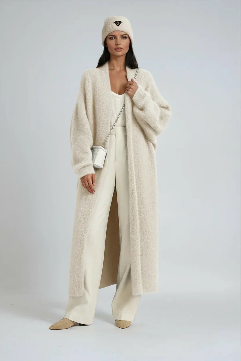 Sleek - Long Open Front Cardigan with Dropped Shoulders