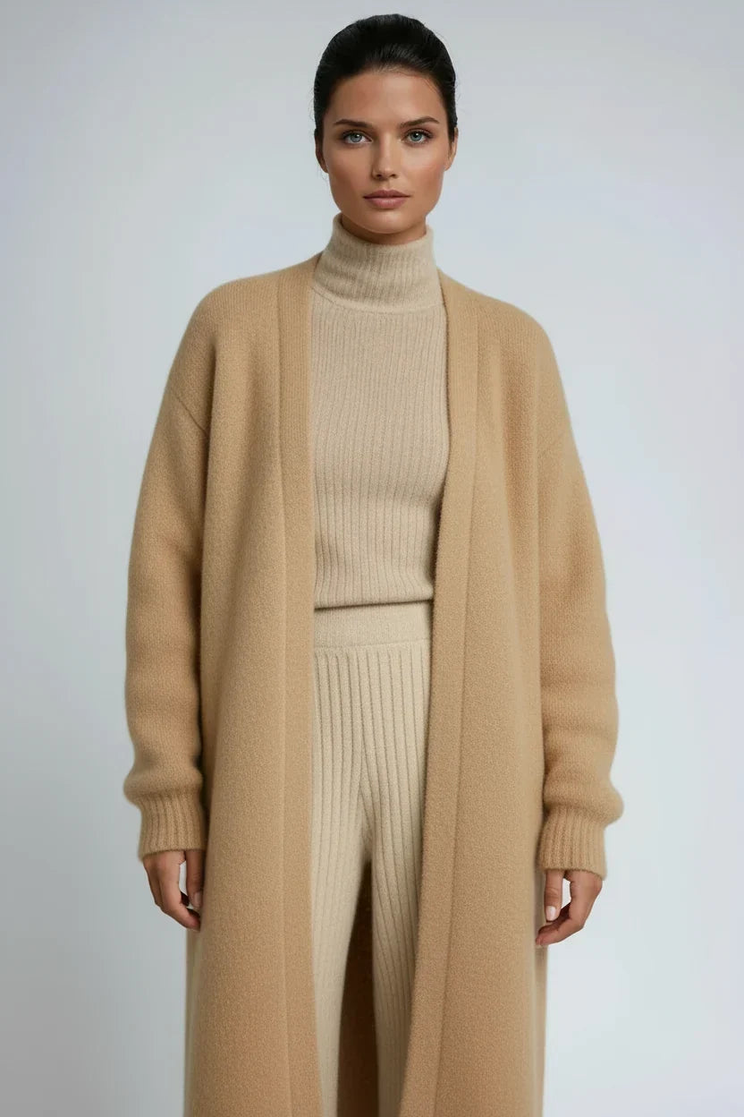 Sleek - Long Open Front Cardigan with Dropped Shoulders
