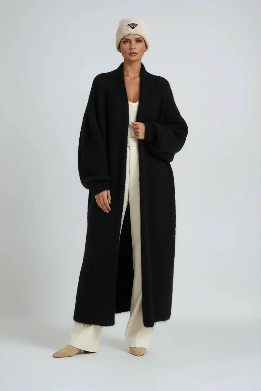 Sleek - Long Open Front Cardigan with Dropped Shoulders