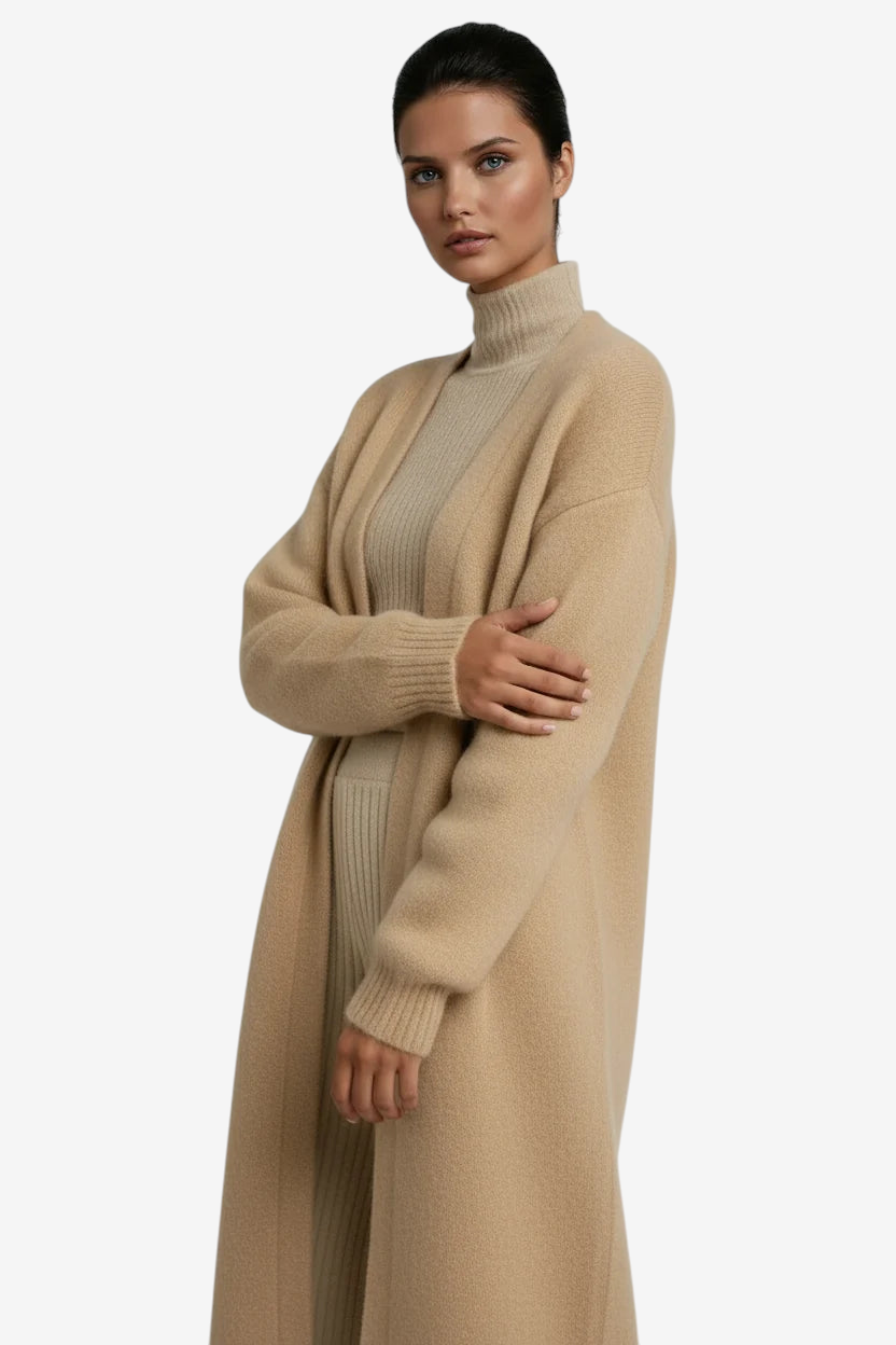 Sleek - Long Open Front Cardigan with Dropped Shoulders