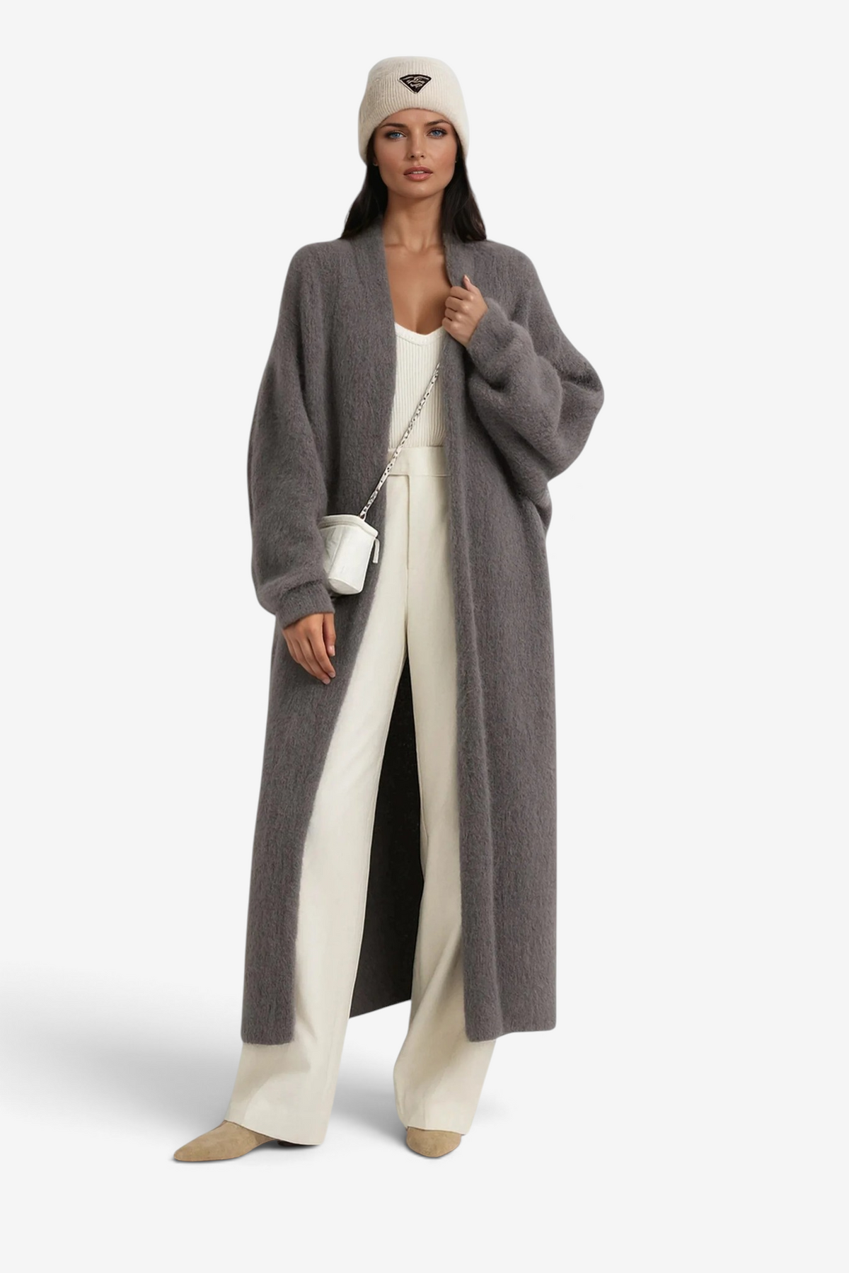 Sleek - Long Open Front Cardigan with Dropped Shoulders