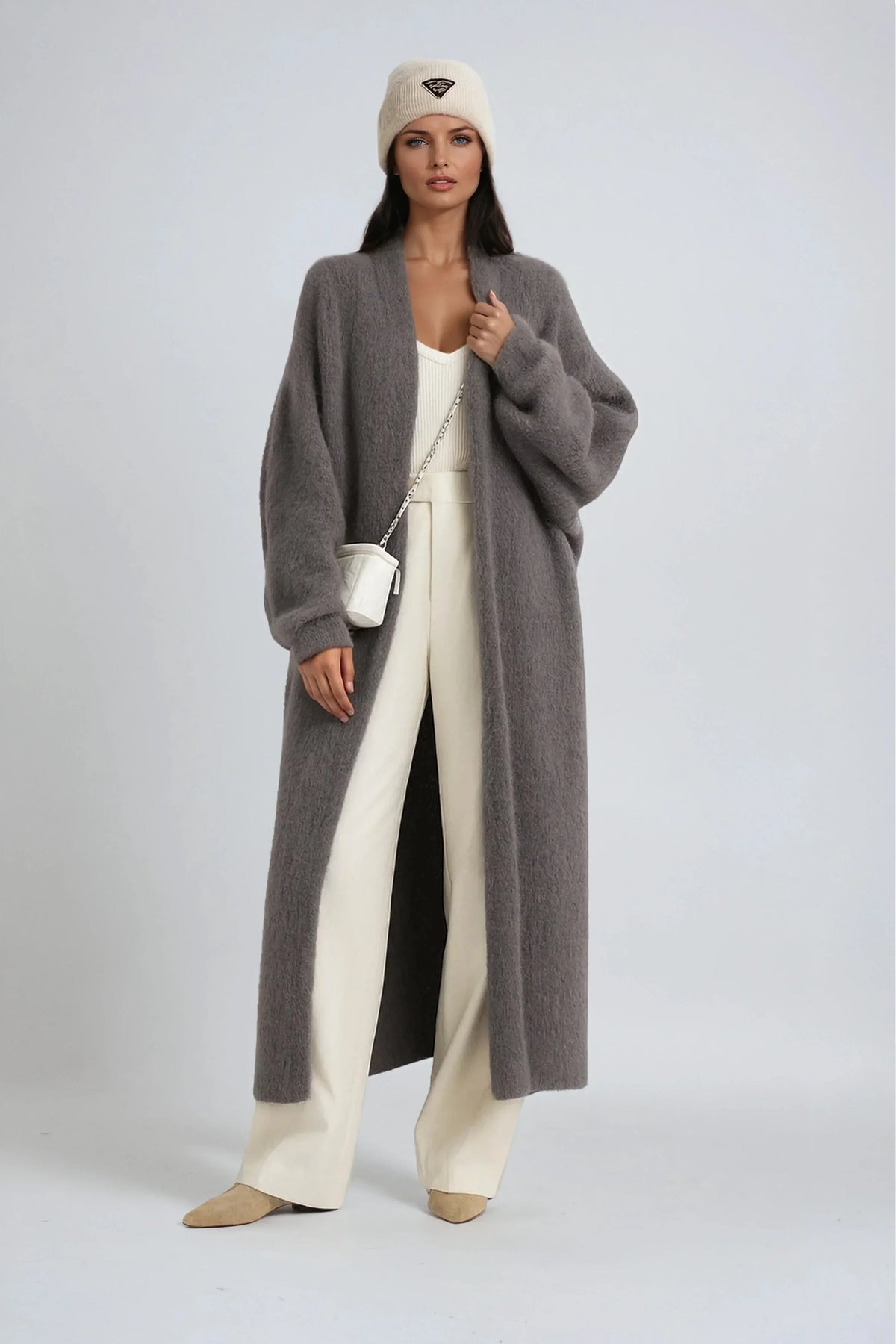 Sleek - Long Open Front Cardigan with Dropped Shoulders