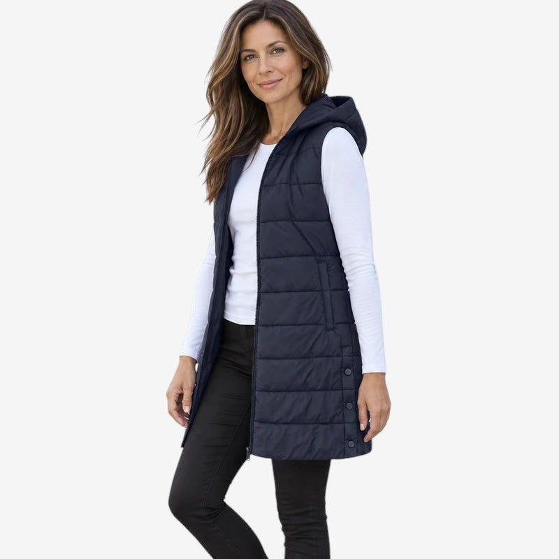 Paddrix - Long Quilted Hooded Vest with Full-Length Zipper