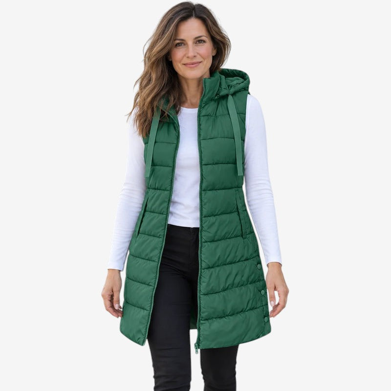Paddrix - Long Quilted Hooded Vest with Full-Length Zipper