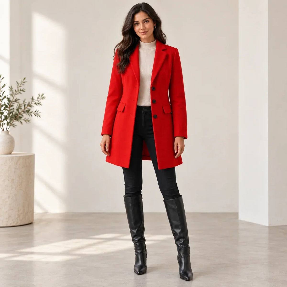 Flapelle - Tailored Mid-Length Coat with Notched Lapels