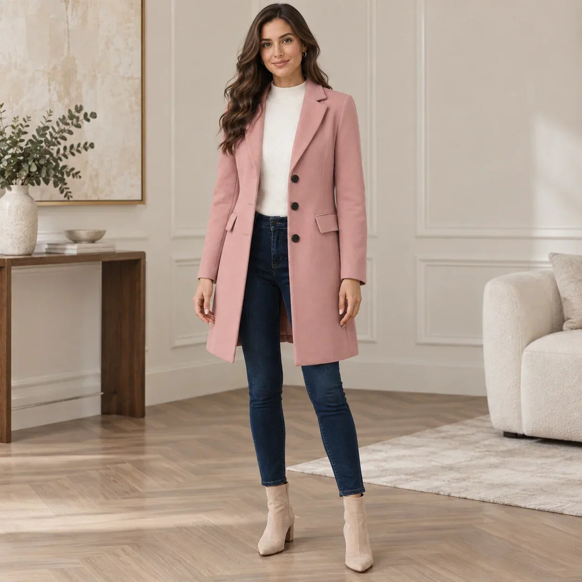 Flapelle - Tailored Mid-Length Coat with Notched Lapels