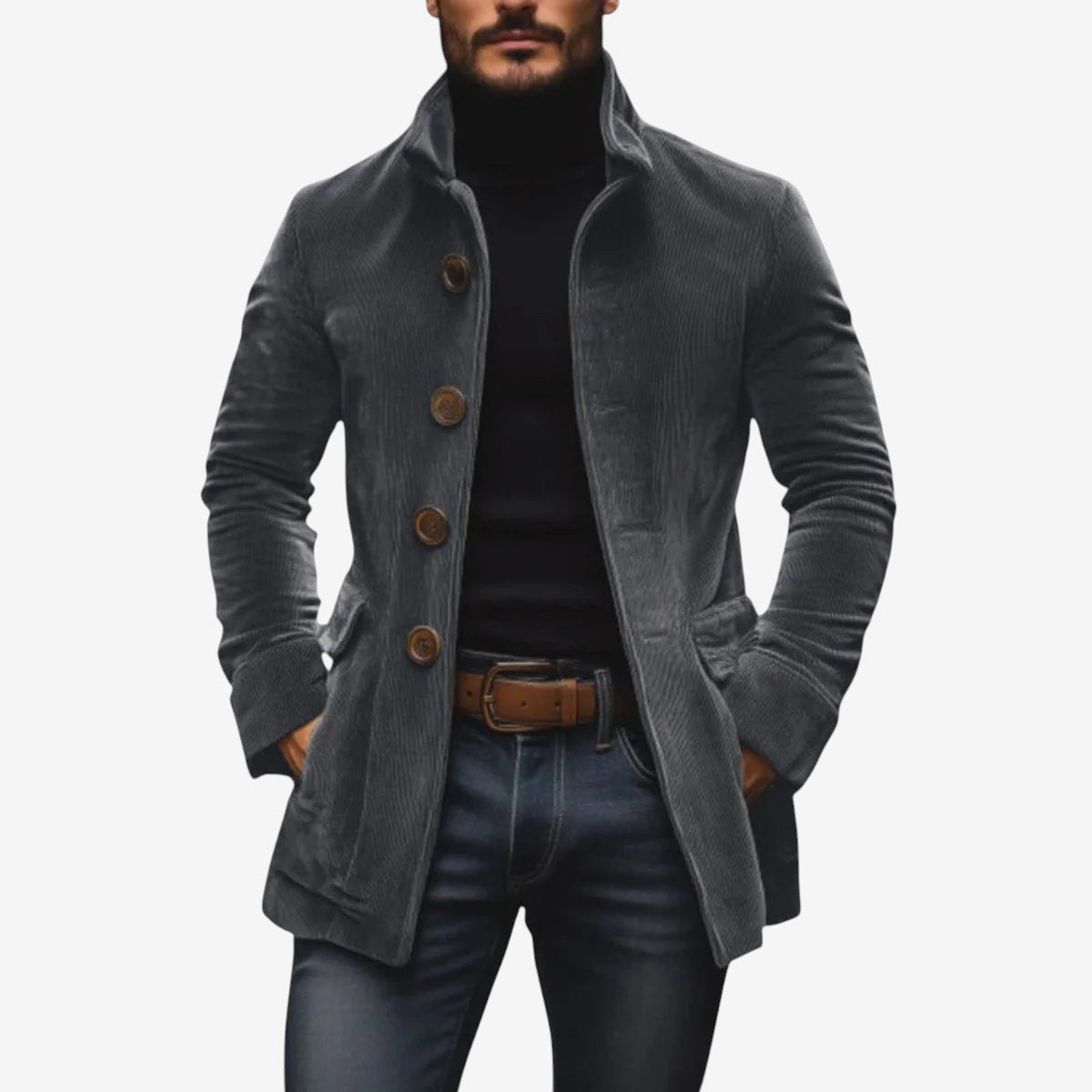 Craft - Men's Coat with Stand Collar and Side Welt Pockets